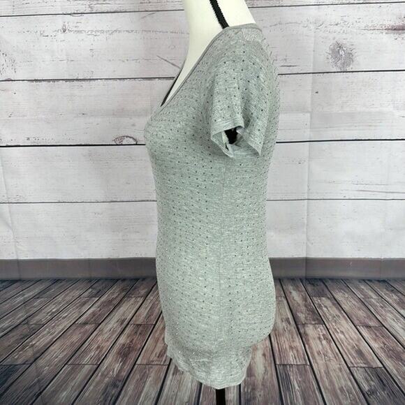 Vocal Tee Shirt Top Womens Small Gray Embellished Studded Stretch Western Grunge - Picture 4 of 11